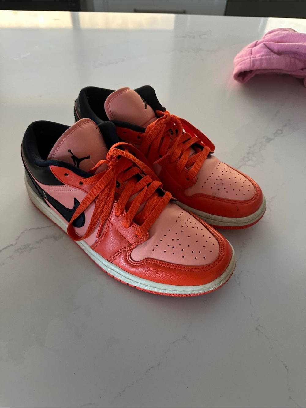 Jordan Youth Low Top Sneakers in Pink, Orange & Black